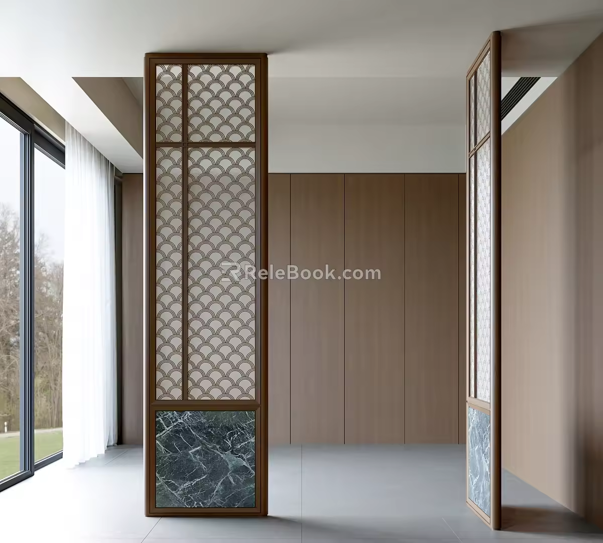 New Chinese Style Screen Glass Partition Solid Wood Screen Entrance Partition Flower Window 3d model