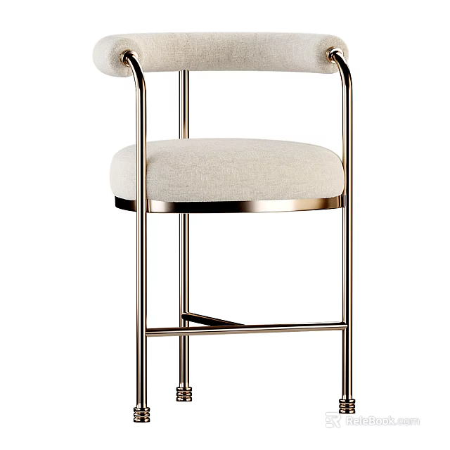 Modern Leisure Chair With Beige Padded Seat Backrest And Metal Frame Design 3d model 