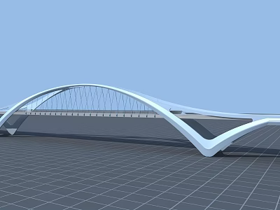 Modern White Arch Bridge With Cable Structure And Blue Sky Background 3d model