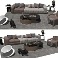 Modern Elegant Sofa Coffee Table Set With Accent Chair Pillows And Area Rug 3d model