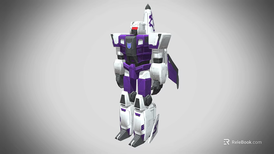 Sci Fi Robot Character With Purple And White Color Jet Wings Action Design 3d model 