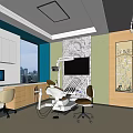 Modern Dental Clinic Interior With Treatment Chair Equipment Computer And Decorative Wall Art