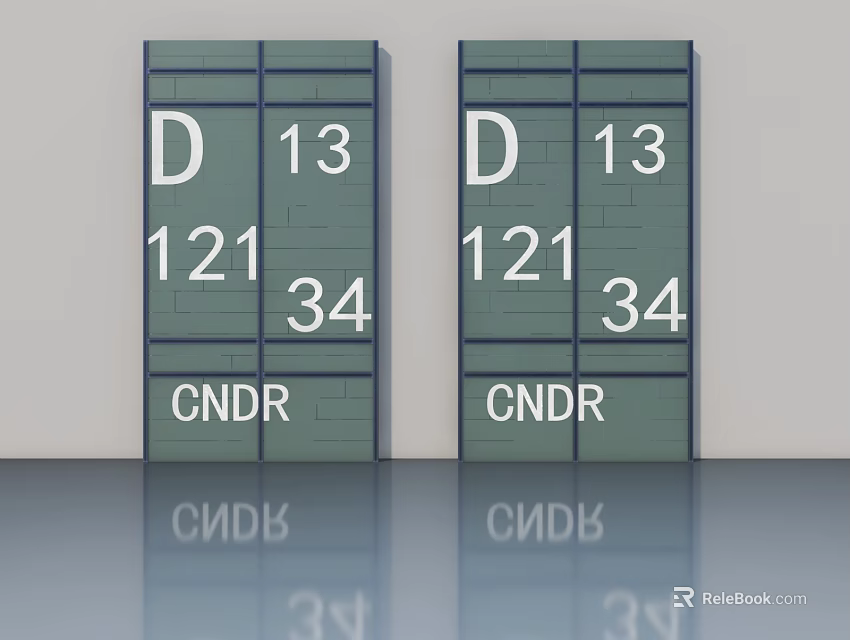 Green Doors With D 13 121 34 CNDR Numbers And Letters Design 3d model 