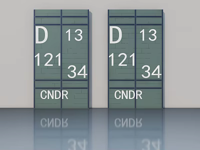 Green Doors With D 13 121 34 CNDR Numbers And Letters Design 3d model