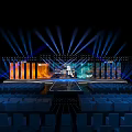 Modern Stage Platform Design With Blue Orange Lighting And Flame Effects 3d model