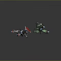 White Red Mecha With Shield Battling Green Robot Warrior With Mechanical Arm And Jet Boosters