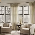 Modern leisure sofa combination single sofa combination side table Roman rod gauze curtain 3d model