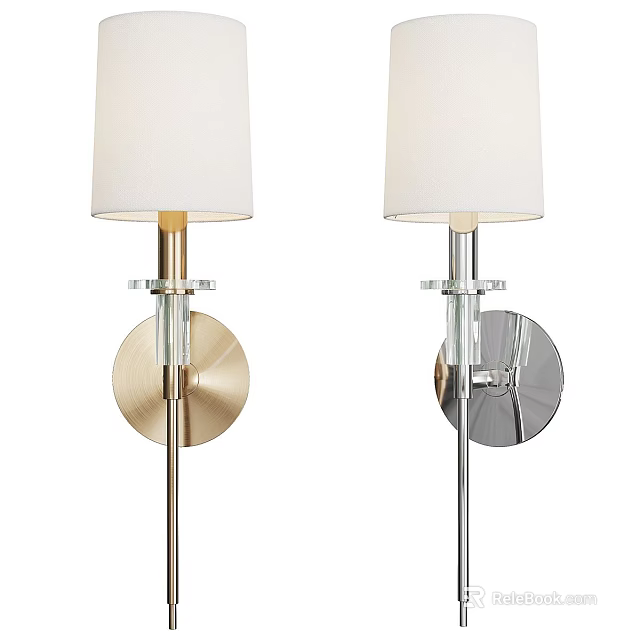 Modern Wall Lamps With White Fabric Shades And Glass Accents On Gold And Silver Metal Bases 3d model 