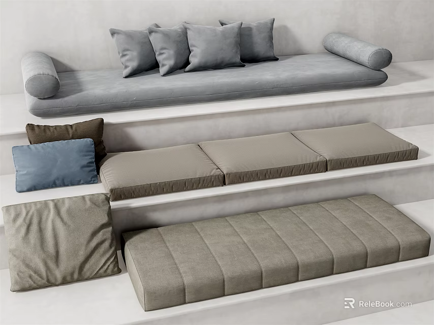 Soft Multi Colored Cushions And Seat Pads For Home Living Interior Decor 3d model 