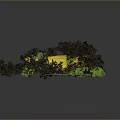 Scenic 3D Landscape Design With Green Grass Lush Trees And Yellow Structure