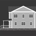 Exterior View Of Classic Single Family House With Gray Roof White Porch Stairs And Garage