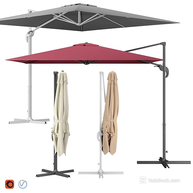 Outdoor Patio Umbrella With Red Canopy Folding Beige Brown Covers And Metal Stand 3d model 