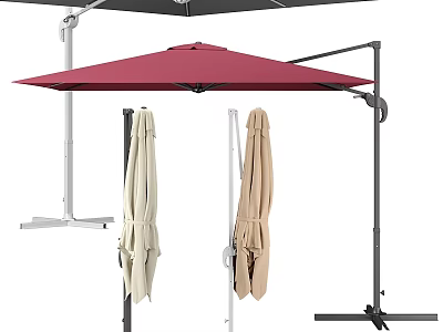 Outdoor Patio Umbrella With Red Canopy Folding Beige Brown Covers And Metal Stand 3d model