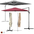 Outdoor Patio Umbrella With Red Canopy Folding Beige Brown Covers And Metal Stand