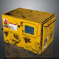 Industrial Yellow Worn Generator With Blue Screen And Warning Labels On Surface