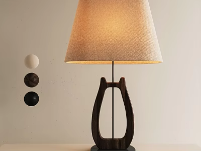 Wooden Base Table Lamp With Linen Shade And Three Spherical Decorations On Light Desk 3d model