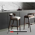 Modern Kitchen Bar Stools With Wooden Frame White Seat And Dark Cabinets By Marble Countertop