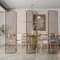 Modern Wooden Room Divider with Vertical Slats in Contemporary Interior Design