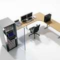 Projection Surveillance System With Dual Monitors And Equipment Cabinet In Office Workstation