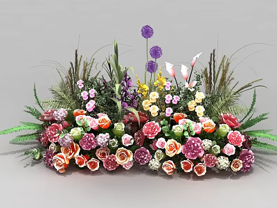 Elegant Colorful Floral Arrangement With Multicolored Roses Lilies And Fresh Green Leaves 3d model