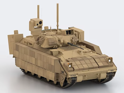 Modern Sand Colored Military Tank With Heavy Armor Turret And Antennas 3d model