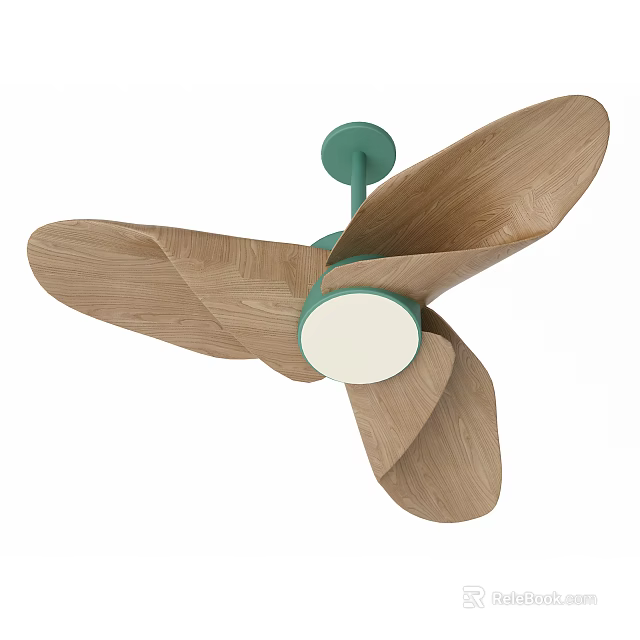 Modern Air Conditioner Fan With Wooden Blades Green Frame And White Center 3d model 