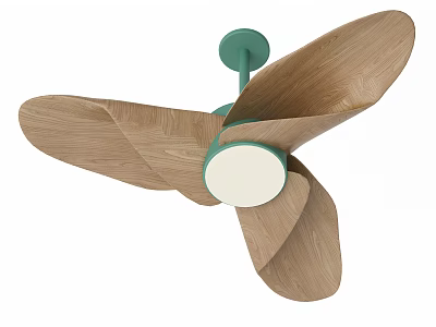 Modern Air Conditioner Fan With Wooden Blades Green Frame And White Center 3d model