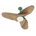 Modern Air Conditioner Fan With Wooden Blades Green Frame And White Center