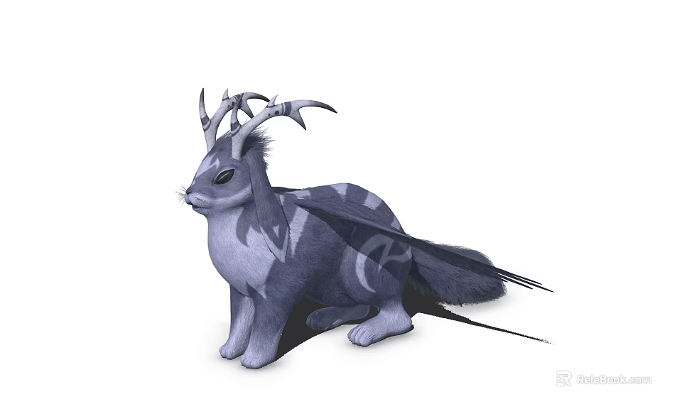 Mythical Gray Blue Creature With Rabbit Traits Antlers And Wings 3d model
