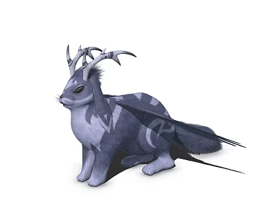 Mythical Gray Blue Creature With Rabbit Traits Antlers And Wings 3d model