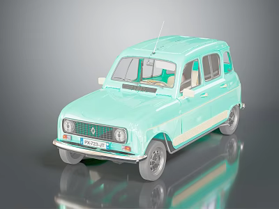 Light Green Vintage Car Model With Antenna Classic Design And Smooth Surface 3d model