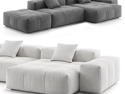 Modern Double Sofa with Soft Cushions and Neutral Gray Fabric Design 3d model