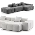 Modern Double Sofa with Soft Cushions and Neutral Gray Fabric Design