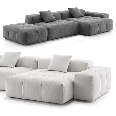 Modern Double Sofa with Soft Cushions and Neutral Gray Fabric Design 3d model