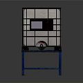 Industrial Square Metal Frame Container With Blue Stand Holding Granular Material And Side Panel