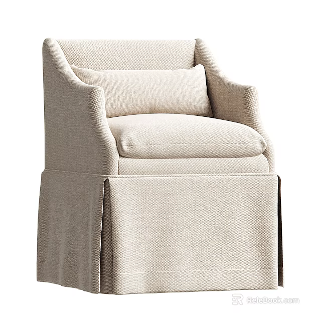 Modern Beige Fabric Single Sofa With Comfortable Cushion And Skirted Base 3d model 