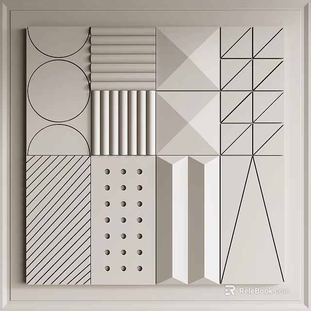 Decorative Wall Panels Featuring Geometric Patterns Striped Textures Circular Dots And Triangular Shapes 3d model