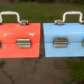 Blue And Red Hardware Toolboxes With Number 24 For Professional Use