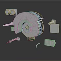 Detailed 3D Rendering of Various Weapon Components and Parts on Reflective Surface