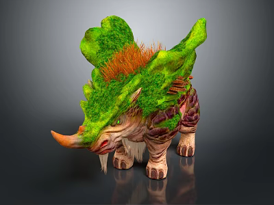 Mythical Game Creature Character With Green Moss Covered Head Orange Mane And Rock Textured Body 3d model