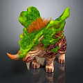 Mythical Game Creature Character With Green Moss Covered Head Orange Mane And Rock Textured Body