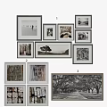 Black And White Framed Landscape Paintings With Natural Scenes And Trees