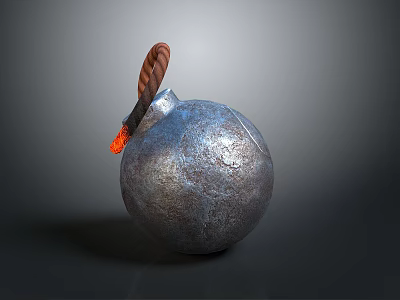 Metallic Hand Grenade With Wooden Handle And Lit Fuse Textured Surface 3d model