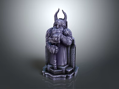 Detailed Mythical Horned Warrior Sculpture With Armor Holding Hammer On Intricate Base 3d model