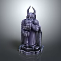 Detailed Mythical Horned Warrior Sculpture With Armor Holding Hammer On Intricate Base