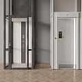 Modern Black and White Elevator Design With Glass Doors And Wooden Floor Interior