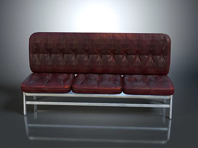 Multi Person Red Leather Tufted Bench With Metal Frame Indoor Seating Design 3d model