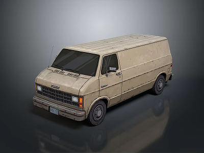 Beige Vintage Van with Classic Body Design Black Windows Steel Wheels on Dark Reflective Surface 3d model