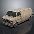Beige Vintage Van with Classic Body Design Black Windows Steel Wheels on Dark Reflective Surface