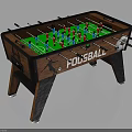 Modern Wooden Foosball Table With Green Playing Surface And Colorful Player Figures